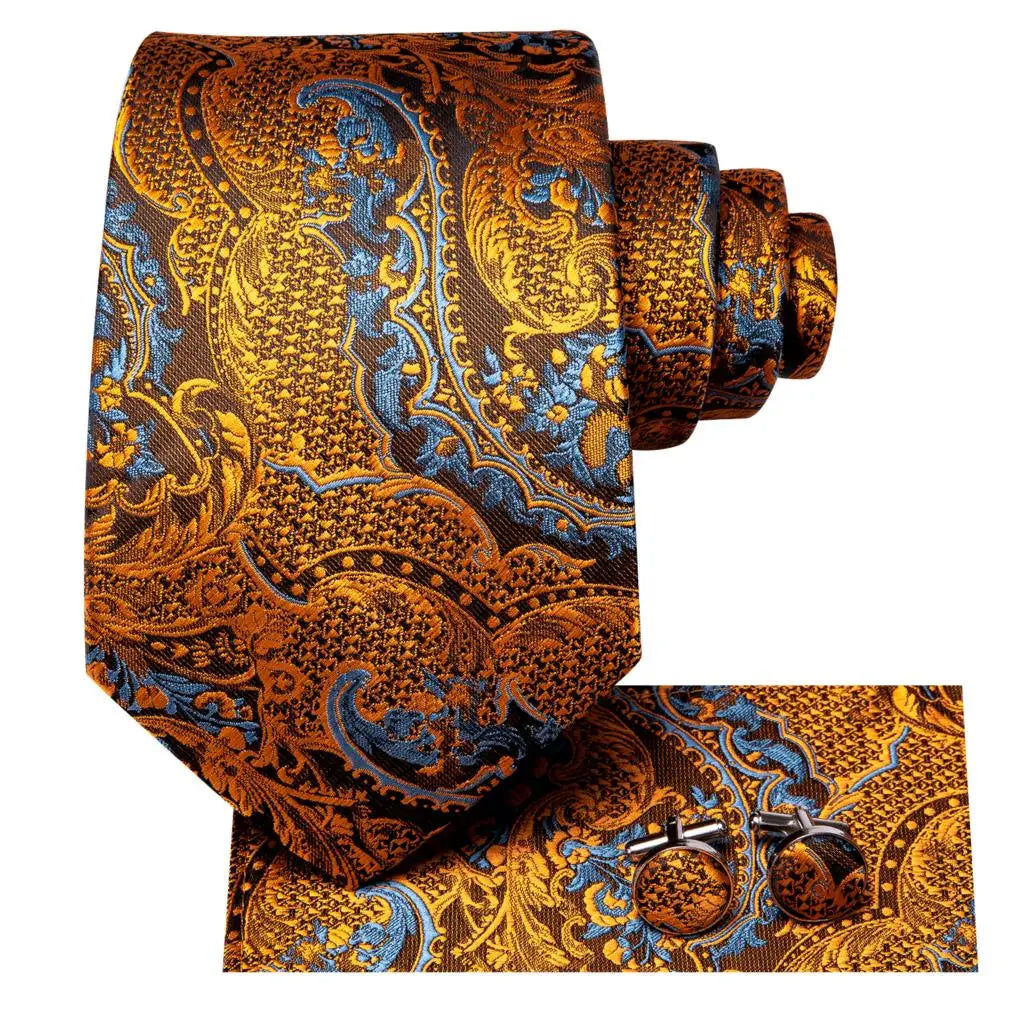 Luxury Mens Ties Floral Black Gold Paisley Red Blue Necktie Pocket Qme
