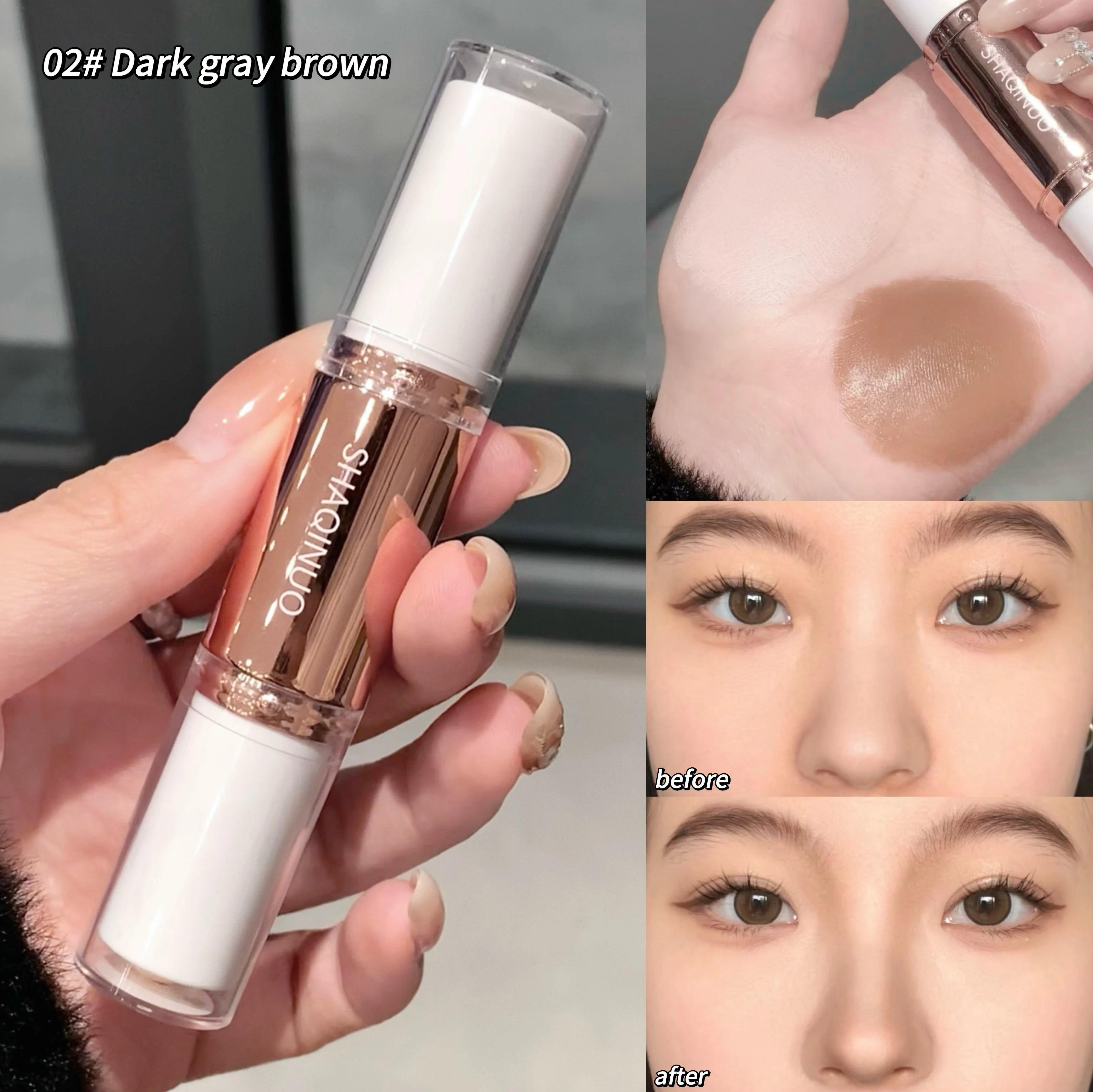 SHAQINUO 1 Dual Head Highlighter Face Body Contour Stick Qme Dark Gray Brown