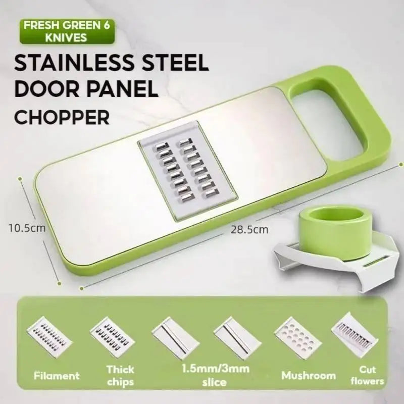 6-in-1 Stainless Steel Vegetable Cutter Multifunctional All-in-1 Qme 1pcs green