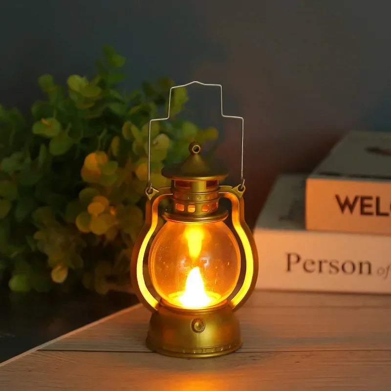 New Retro Portable Lantern Vintage LED Light Christmas Decoration Halloween Electronic Candlestick Bar Atmosphere Layout Light Qme