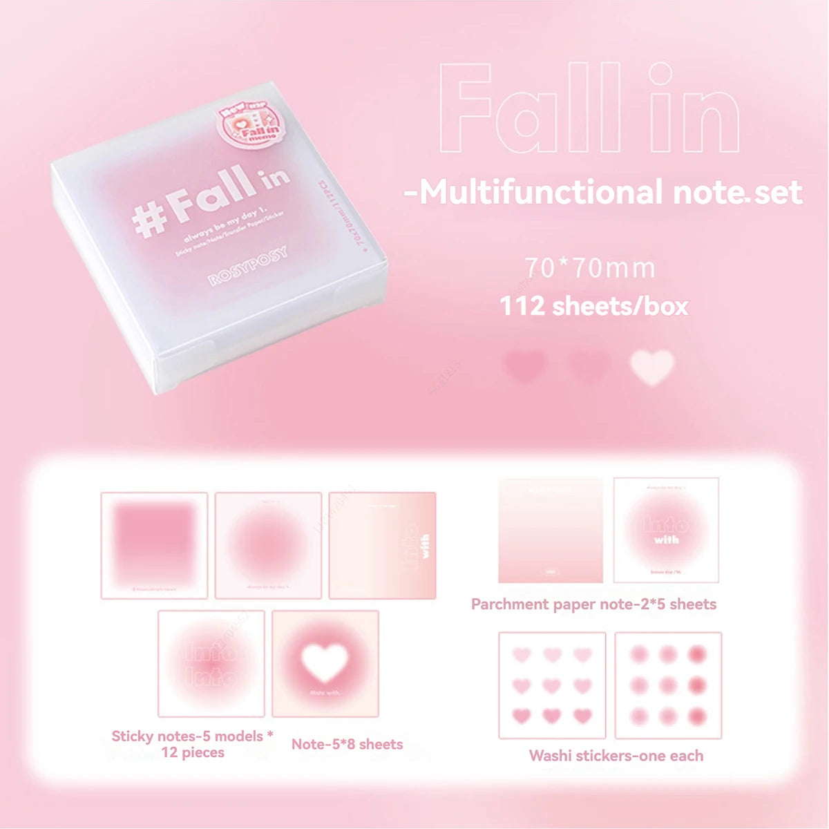 112 Sheets Multifunctional Self-Adhesive Sticky Notes Portable Notepad Easy To Paste Student Office Memo Stationery Supplies Qme pink