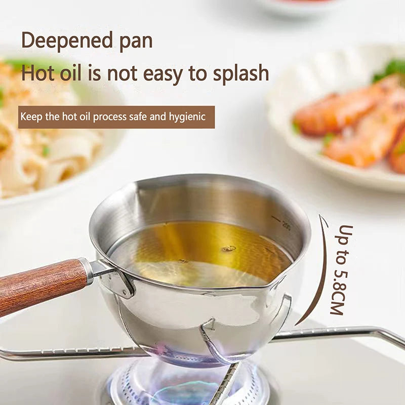 300ML 304 Stainless Steel Oil Splashing Pot Kitchen Oil Pouring Mini Hot Oil Pot With Dual Pour Spout Small Butter Warmer Pot. Qme