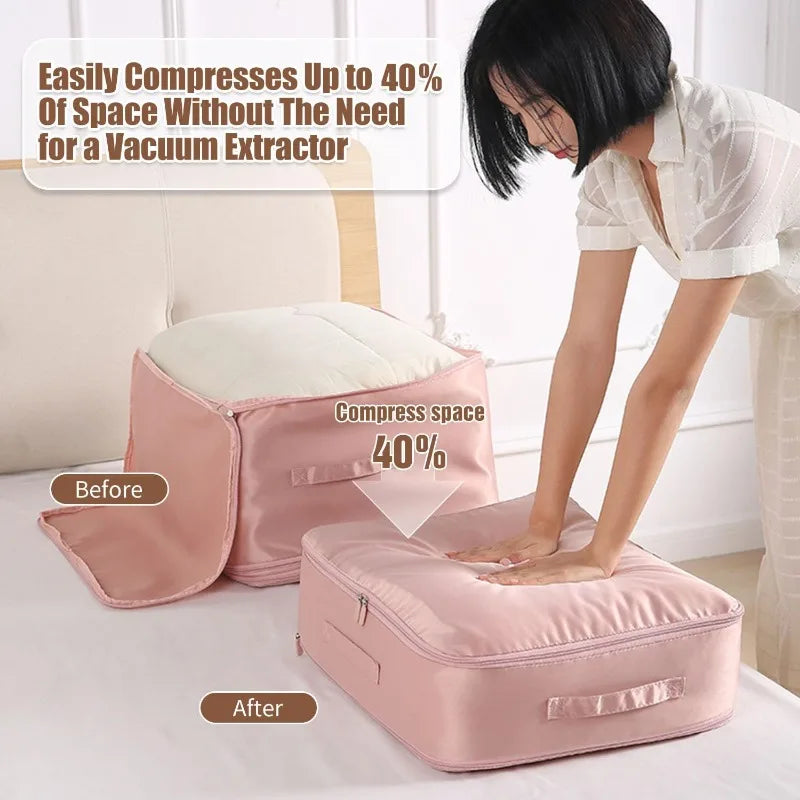 Self Compressing Vacuum Storage Bag Heavy Duty Portable Organizer Qme