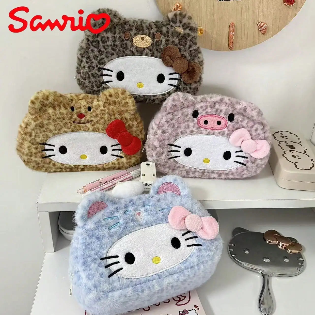 Sanrio Ins Worthy Leopard Print Kitty Pencil Case Stylish Makeup Bag Qme
