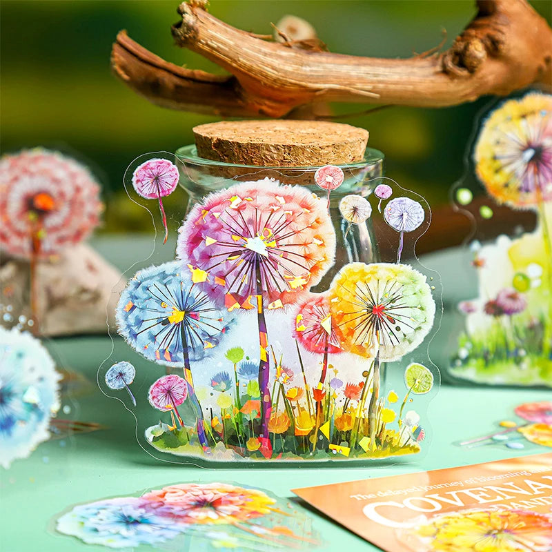 10sheets/bag Iridescent Dandelion Stickers for Scrapbook DIY Art Journal Phone Case Planner Notebook Decoration Gift Qme