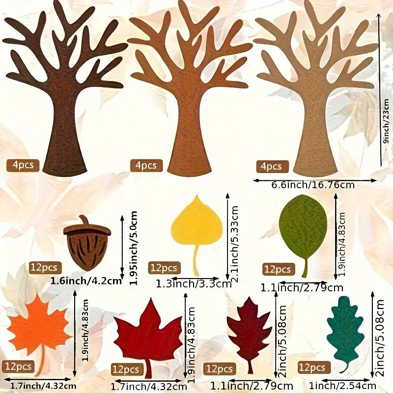 96Pcs DIY Felt Tree Crafts Kit for Autumn Home Decoration Thanksgiving Party Gifts Christmas Halloween Room Wall Decor Ornaments Qme