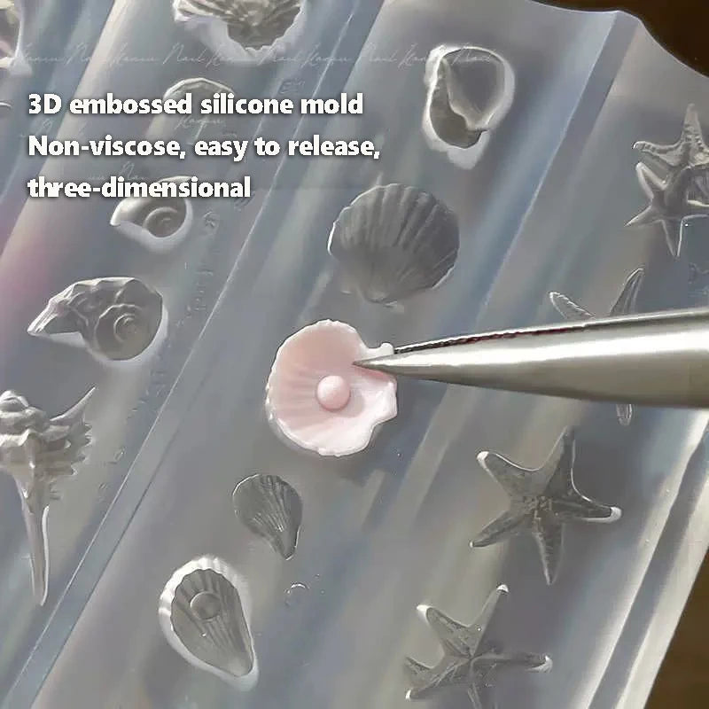 3D Seashell Nail Art Mold Silicone DIY Ocean Starfish Conch Dolphin Nail Design Molds High Transparent Nail Art Carving Template Qme