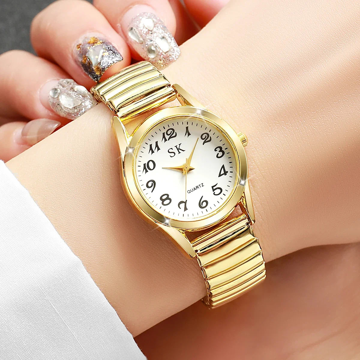Middle aged and elderly watches, men's large digital dial, women's watch, steel strip spring, elastic band, elderly watch Qme