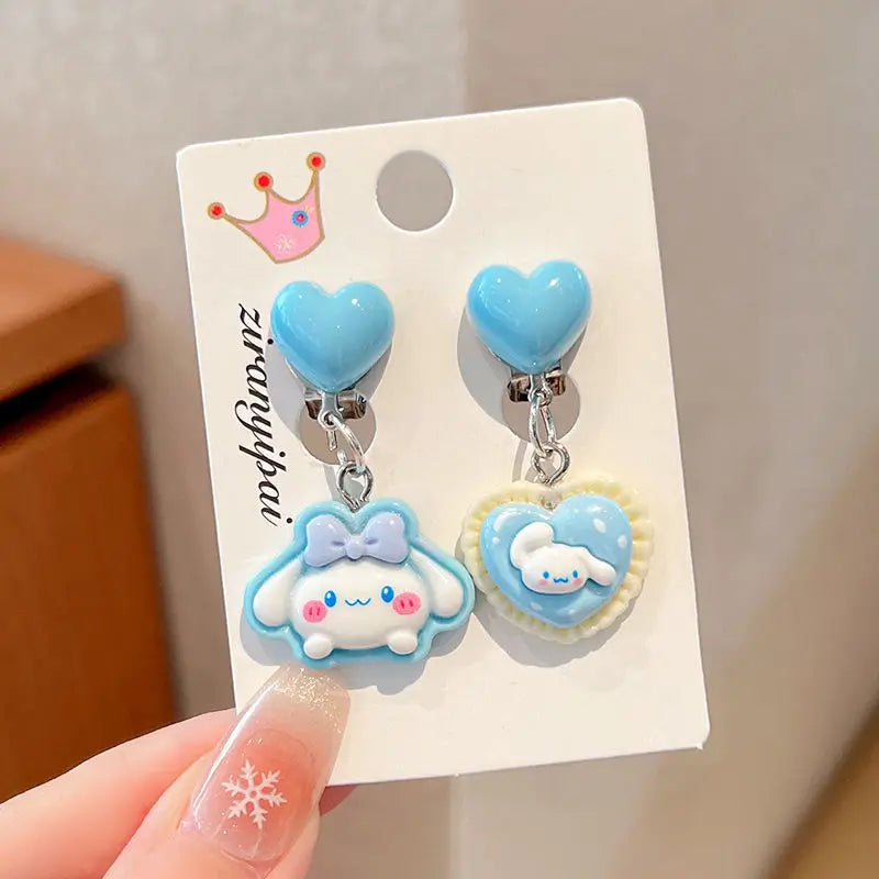 Hello Kitty Kuromi Cartoon Ear Clips Discomfort-free Fake Earrings Qme 13