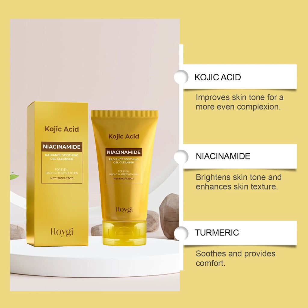 Kojic Acid & Niacinamide Face Wash Brightening Facial Cleanser for Dark Spots & Glowing Skin Evens Skin Tone Acne Scar Care Qme