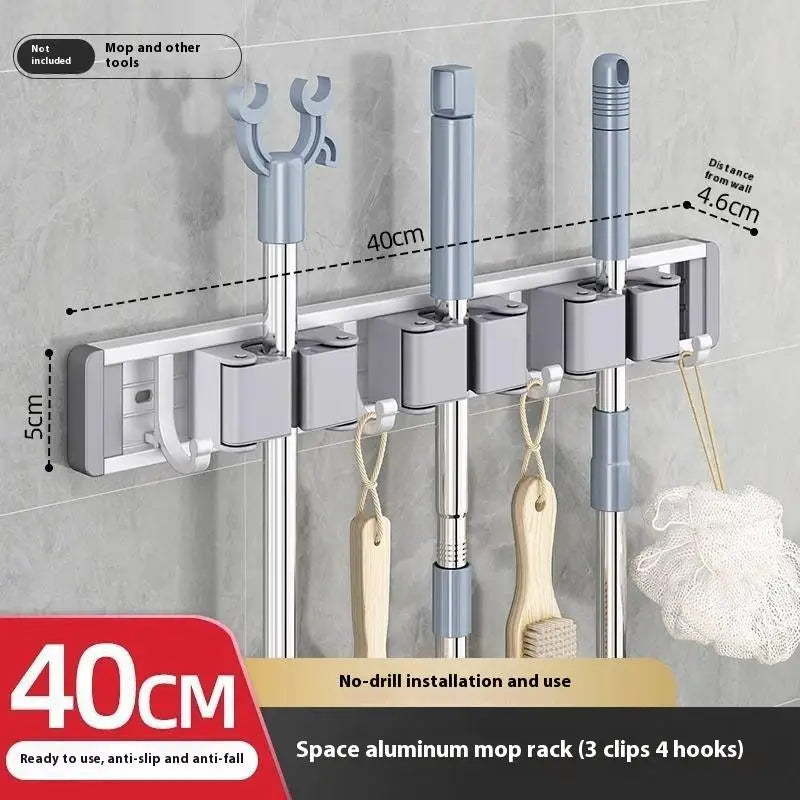 Mop Clip Stand Brush Rack Hanging Pipe Hook Kitchen Storage Bathroom Qme Silver 4hook