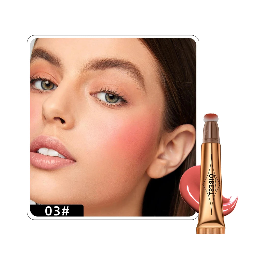 QIBEST Face Liquid Blush Eyeshadow Cheeks Makeup With Cushion Applicator Lightweight Soft Maquiagem Waterproof Smooth CreamBlush Qme Liquid Blush 3