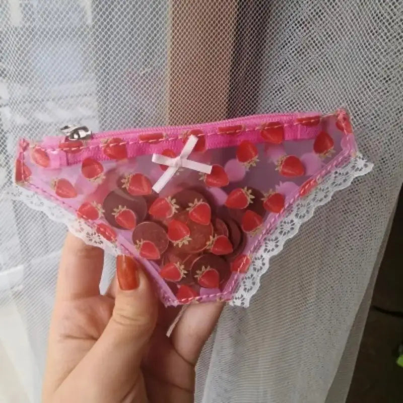 Zipper Strawberry Makeup Bag Great Party Birthday Present Cute Lace Qme