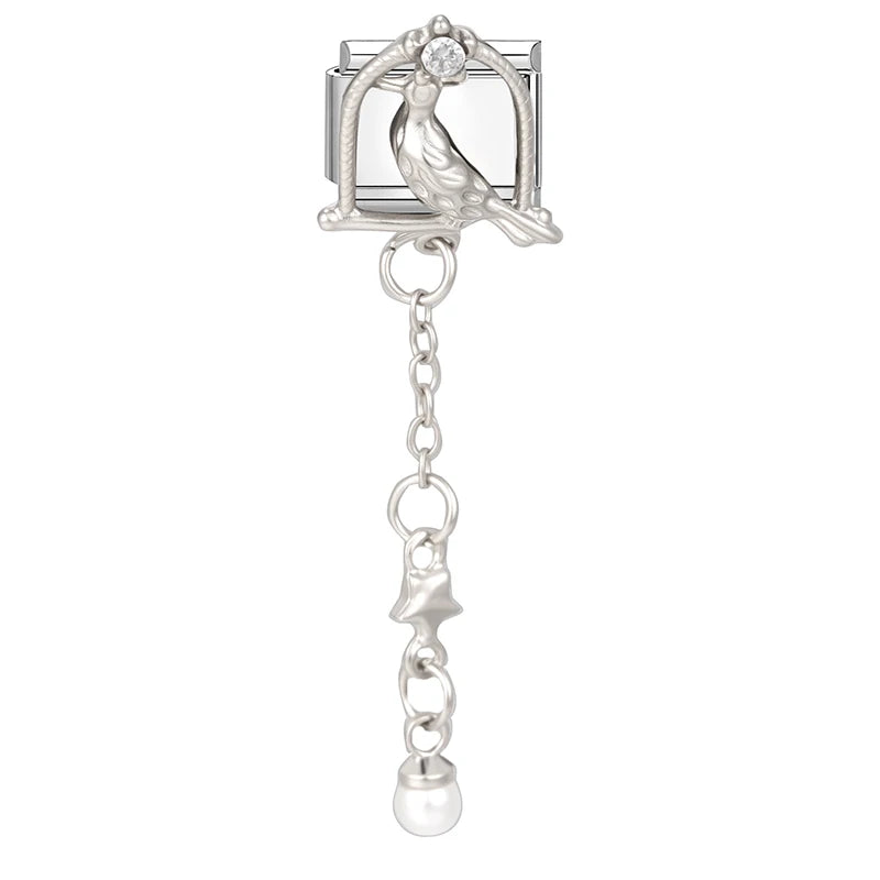 Hot Zircon Love Heart Bird Bowknot Bells Star Pendant Chain Italian Charm Link Fit 9mm Stainless Steel Bracelet Women DIY Making Qme Style 32