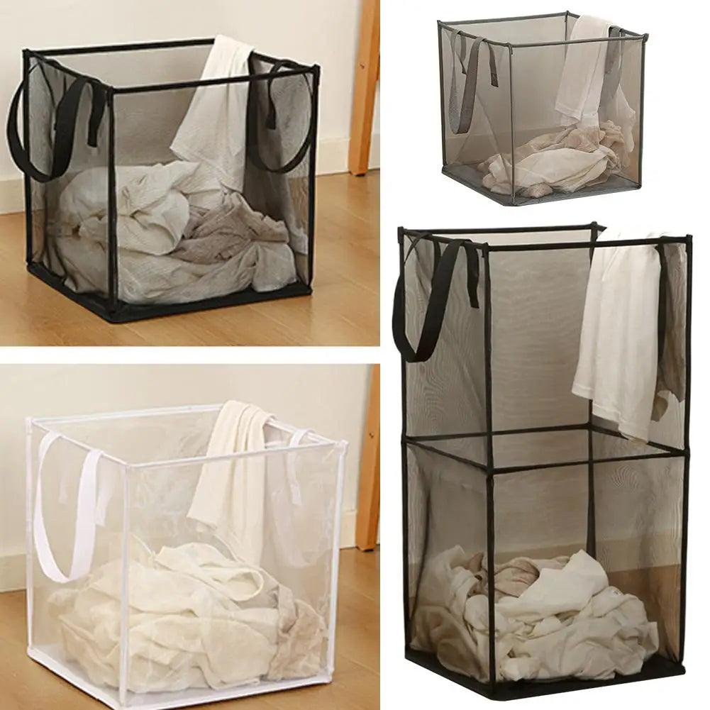 Square Dirty Clothes Basket Foldable Durable Breathable Large Capacity Mesh Storage Bag Simple Bathroom Laundry Basket Qme
