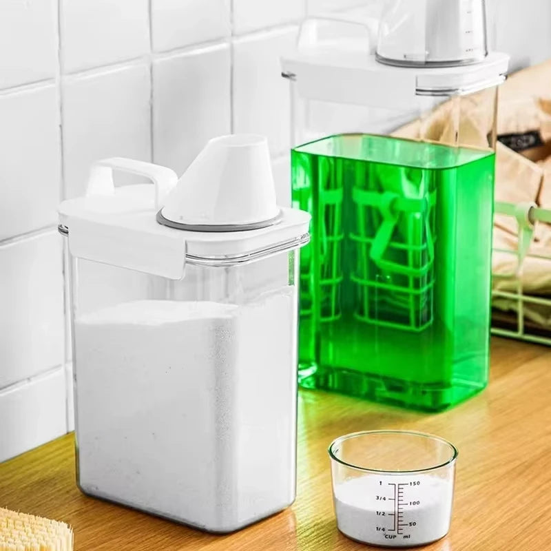 Airtight Laundry Detergent Dispenser Powder Storage Box Clear Washing Powder Liquid Container with Lids Jar Qme