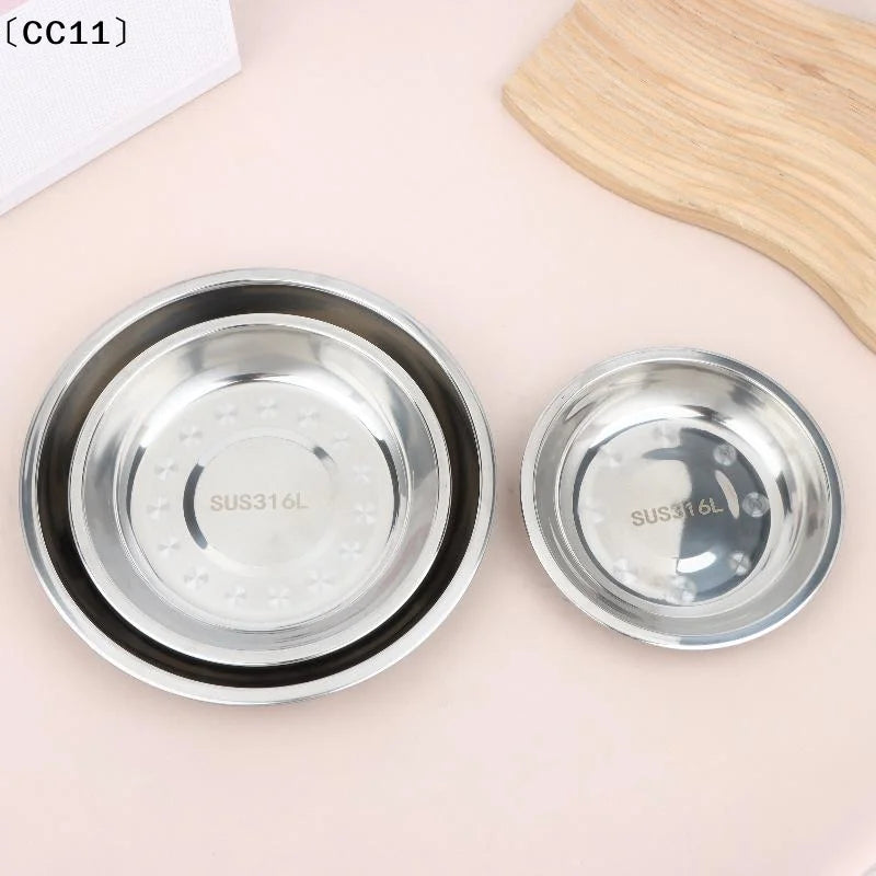 Thickened Stainless Steel Round Plates Polished Shallow Dinner Qme