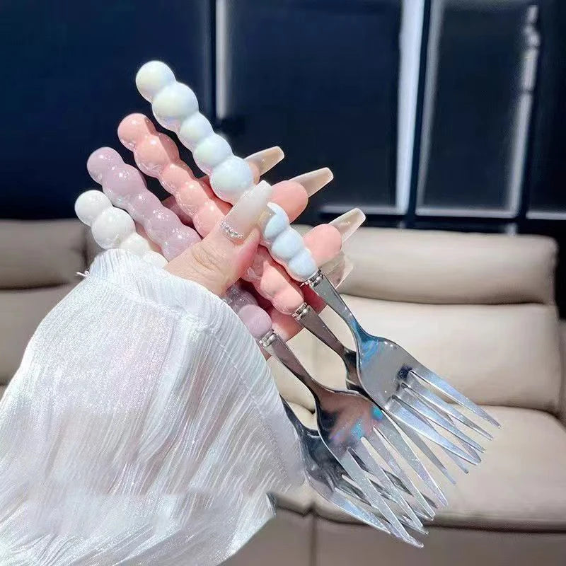 Pearl Handle Fork For Dessert Household Steak Stainless Steel Fork Salad Fork Dessert Pasta Fork Kitchen Accessories Gadgets. Qme