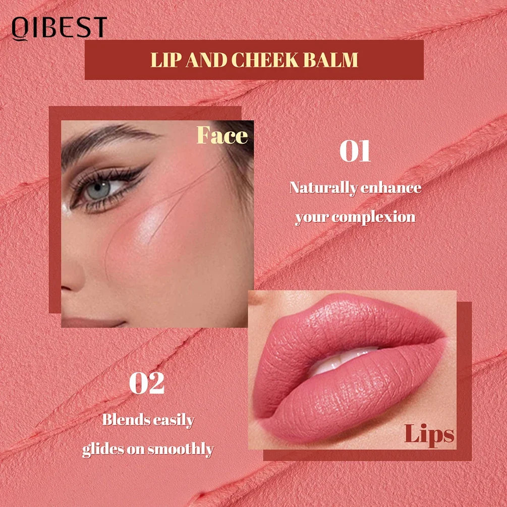 QIBEST Multi-Use 3 In 1 Makeup Lipstick Blusher Lightweight Mousse Cream For Eyes Lasting Lip Mud Face Blush Beauty Cosmetics Qme