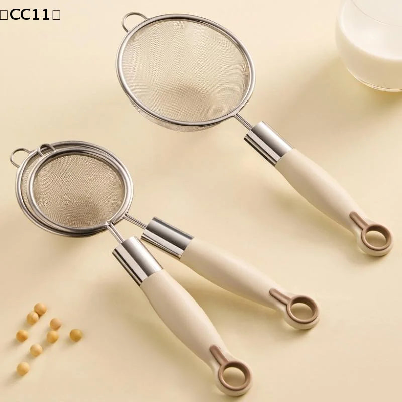Stainless Steel Mesh Filter Spoon Juice Soybean Milk Strainer Plastic Qme