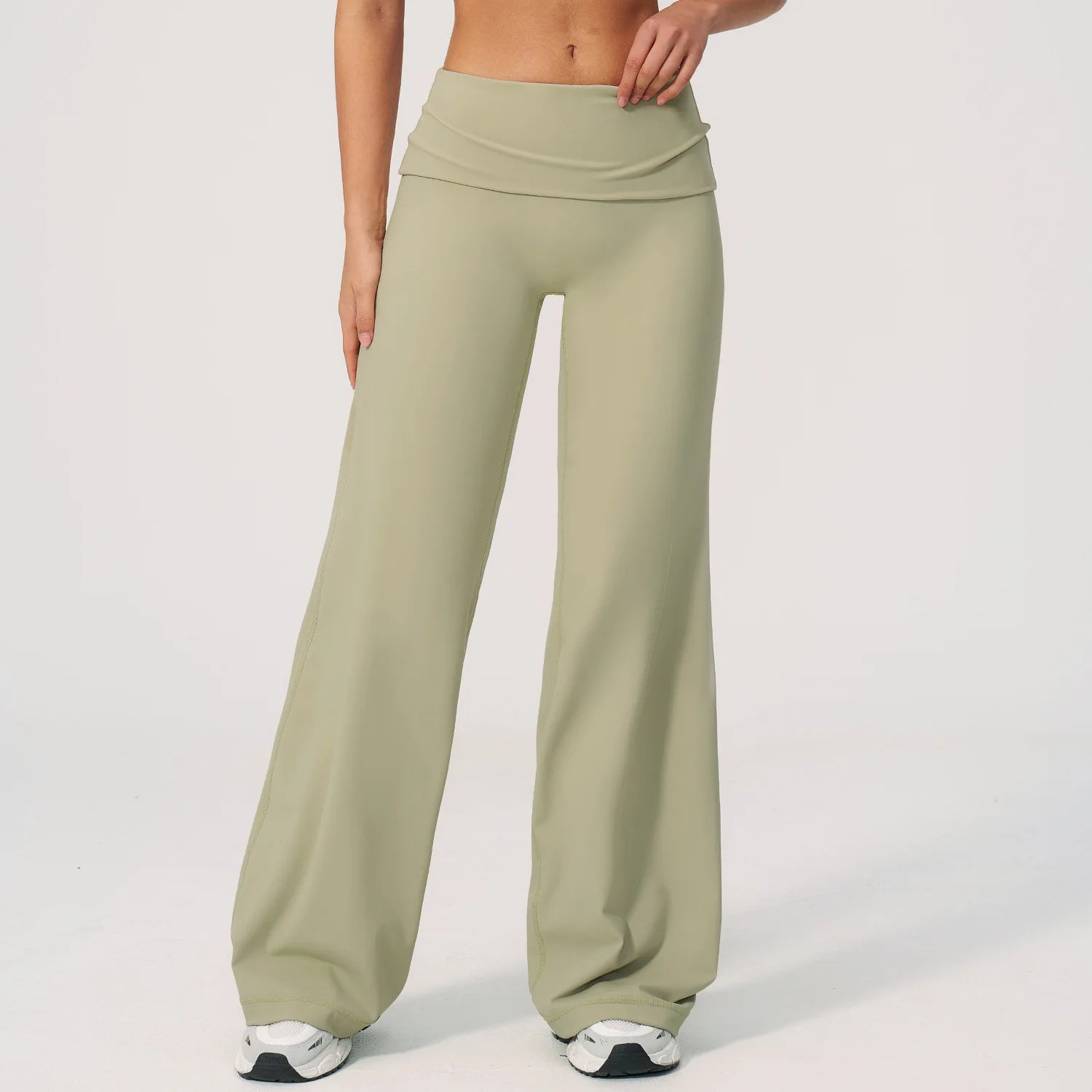 A Gym Pilates Running Workout Pants Women Low Waist Straight Leg Trousers with Fold Waist Nude Feeling Soft Yoga Underwear Qme mossy green XL