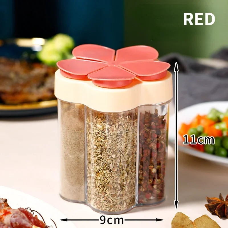 5 In 1 Seasoning Jar Plastic Container Seasoning Bottle Spice Organizer Outdoor Camping Seasoning Container Kitchen Gadget Sets Qme red