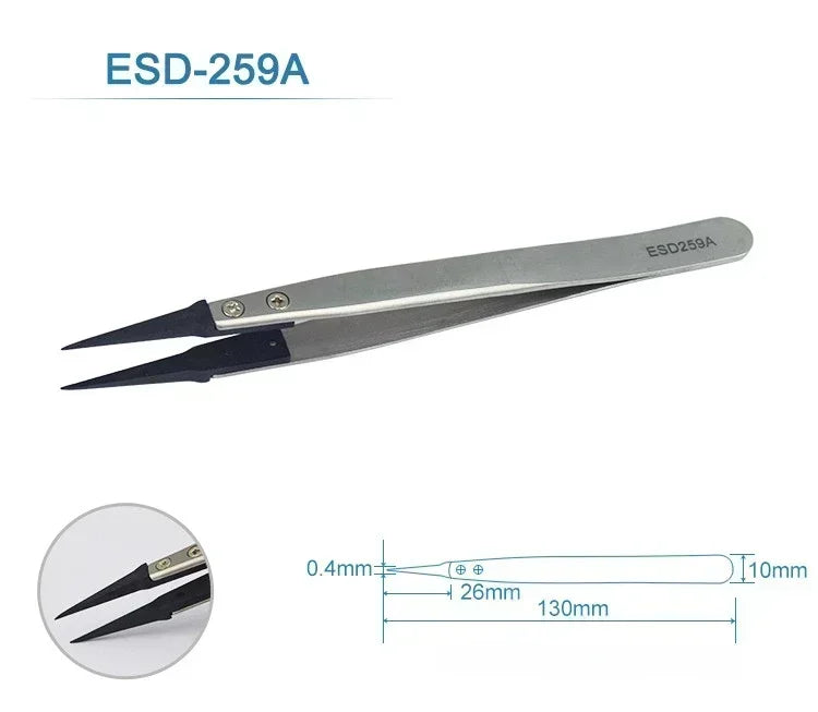 1-6PC Watch Hands Installation Work Tweezers Straight Elbow Handle Stainless Antistatic Plastic Tweezers ESD-259 ESD-259A ESD-7A Qme ESD-259A