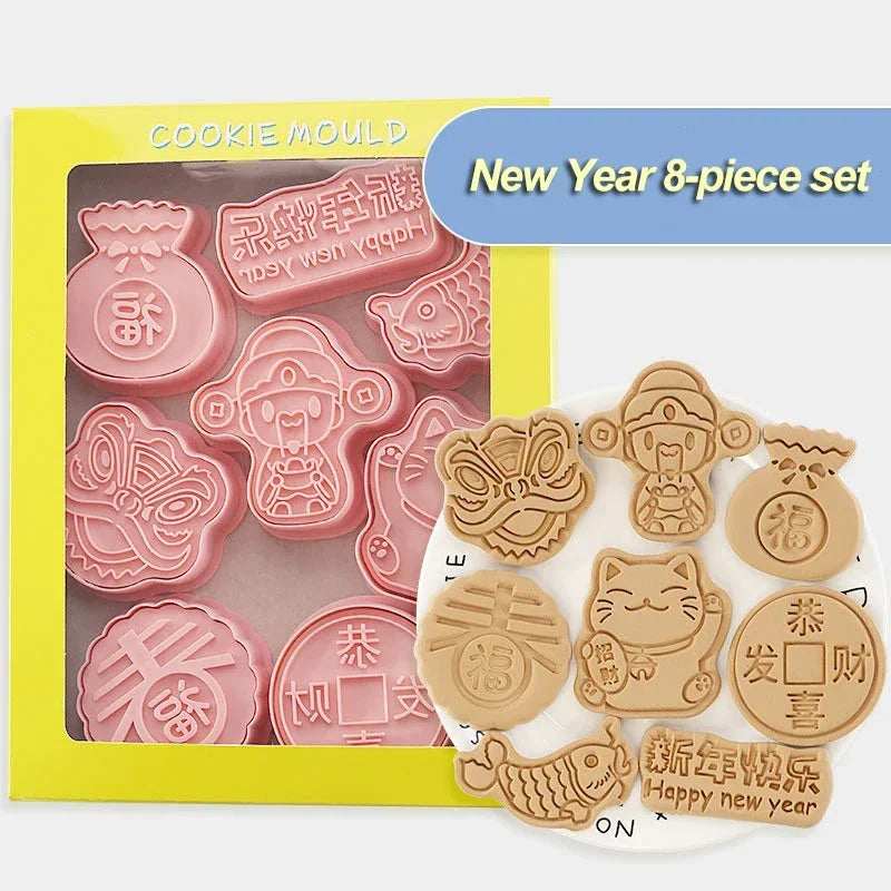 8 Pcs/Set DIY Christmas Biscuit Mould Plastic Cookie Cutter Cartoon Baking Mould Cookie Decorating Tools Baking Tools Qme New Year