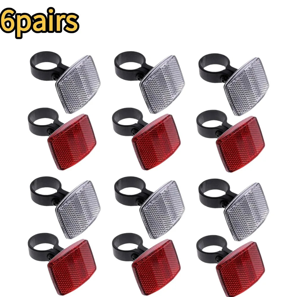 NEW Front & Rear Bike Bicycle Reflector Set Red White Fixings Mounting Bracket Warning Light Safety Lens Bicycle Accessorie Qme 6pairs