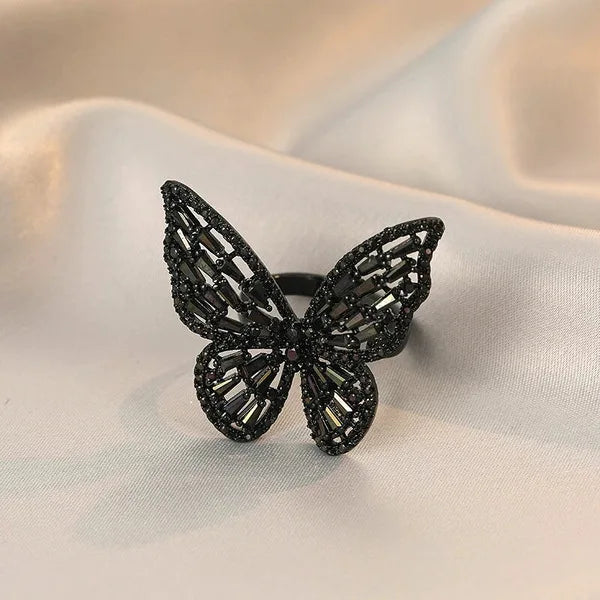 Luxury Sliver Color Zircon Multi Butterfly Open Ring for Women Exaggerated Personality Adjustable Finger Ring Cocktail Jewelry Qme