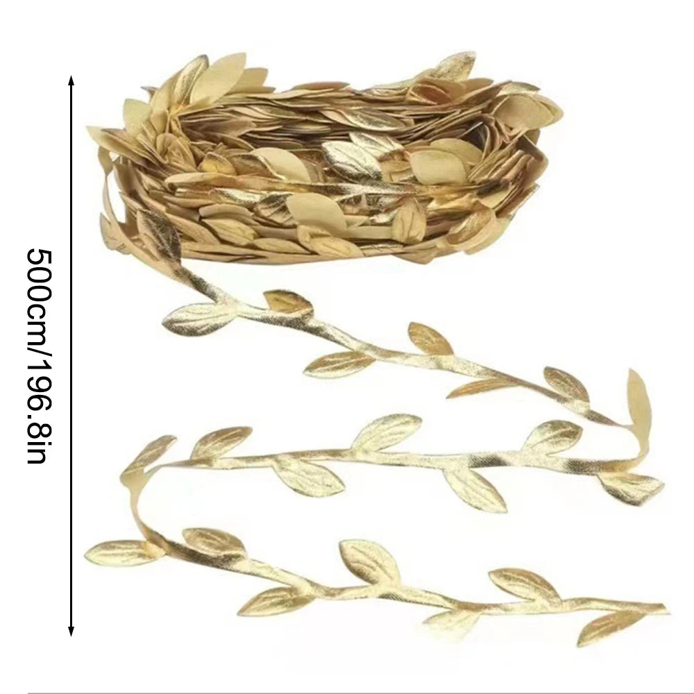5/20M Gold Leaves Vine Artificial Silk Leaf Wreath Home Handmade Scrapbooking Craft Wedding Decor Fake Flower Rattan Garland Qme
