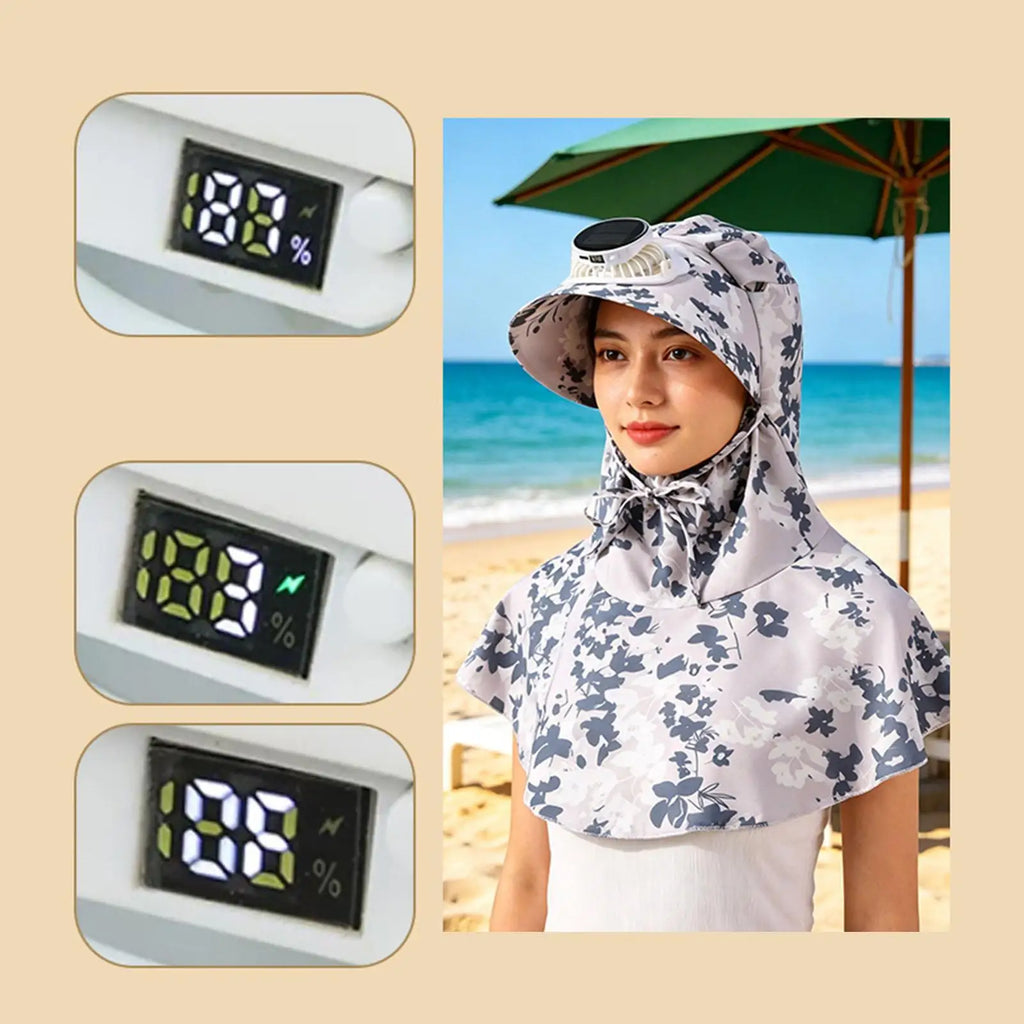 Hat With Fan Wide Brim Shawl Neck Flap 3 Speeds Wide Brim Solar Fan Hat For Beach Vacation Travel Gardening Camping Hiking Qme