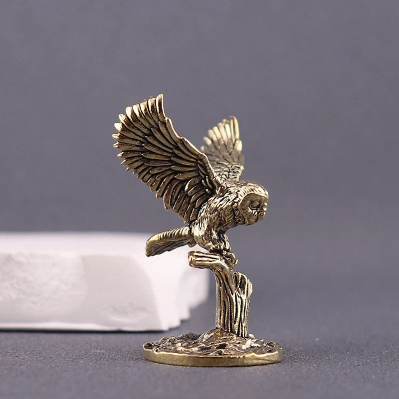 Retro Copper Animal Tea Pet Antique Solid Brass Owl Miniature Qme