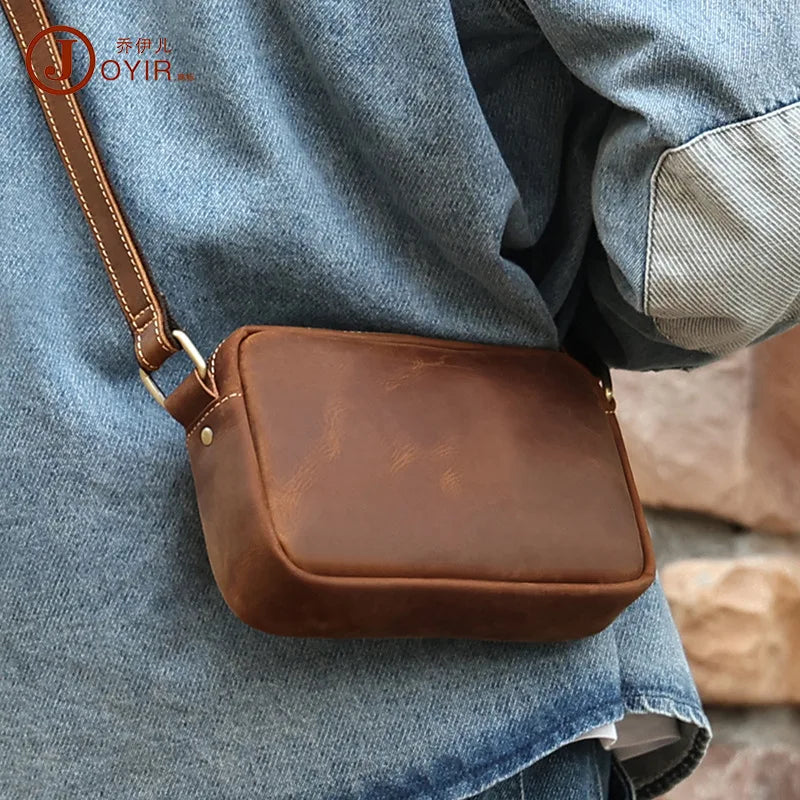 Men's Full Leather Retro Crossbody Messenger Bag Qme