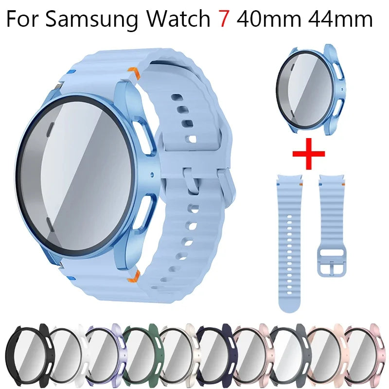 Silicone Strap for Samsung Watch 7 6 5 4 40mm 44mm 5Pro 45mm Band With Case Screen Protector Bumper cover for Wrist Accessories Qme