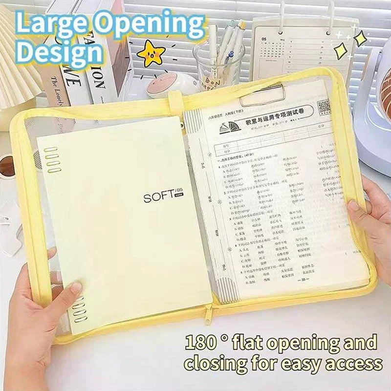 A4 Stationery Storage Bag Double-layer Mesh Zipper Large Capacity Qme
