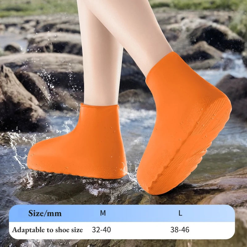 1Pair Upgraded Latex Waterproof Shoe Covers Extra Thick Anti-slip Qme Orange M(32-40)