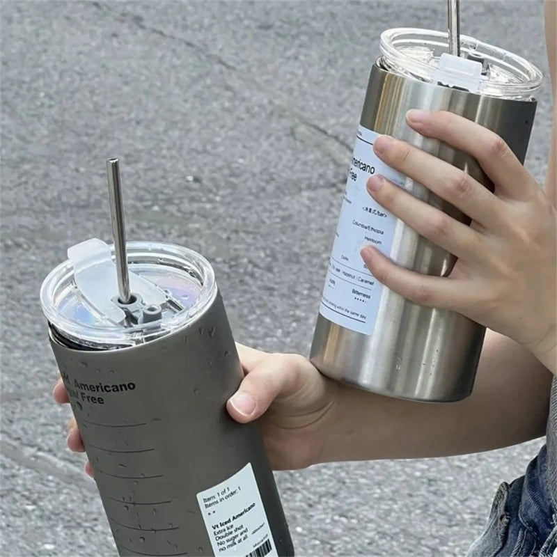 Thermos Portable Stainless Steel Coffee Cup Bottle Straw Insulation Qme