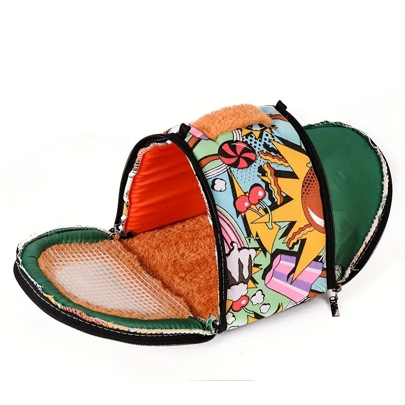 1pc Lovely Cartoon Graphic Small Pet Outing Carrier Bag For Chinchilla, Hamster, Dutch Pig, Hedgehog, Squirrel, Guinea Pig, Parr Qme