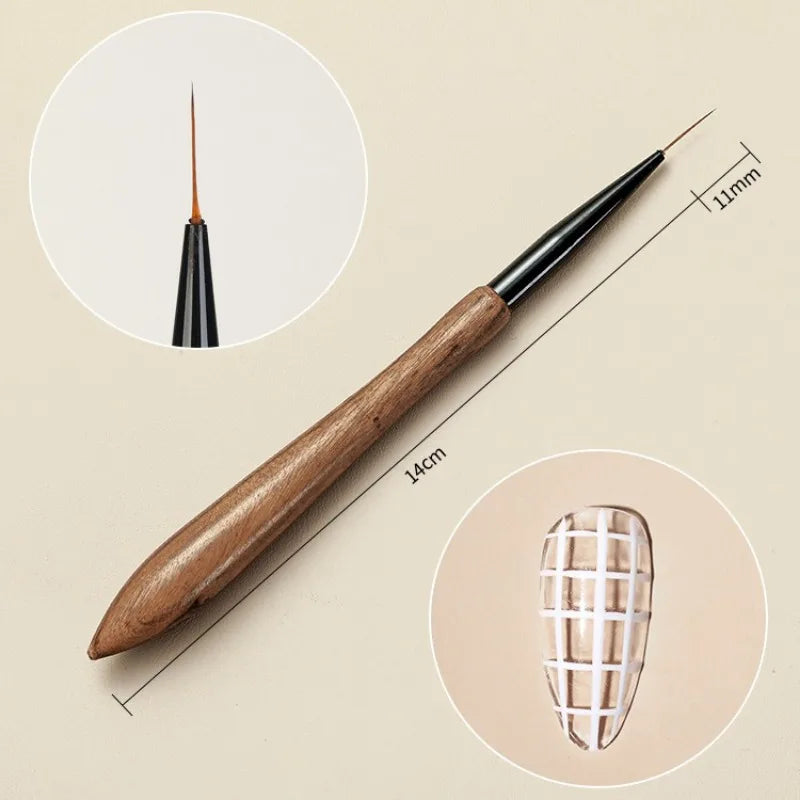 Round Wood Handle Nail Art Liner Brush DIY Painting Pen Sandalwood Brushes Set Drawing Fine Lines Stripe Pen UV Gel Nail Salon Qme 1.2 Line