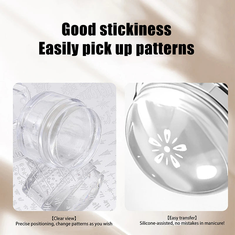 Transparent Nail Stamper Scraper Heart Flowers Shaped Jelly Silicone Qme