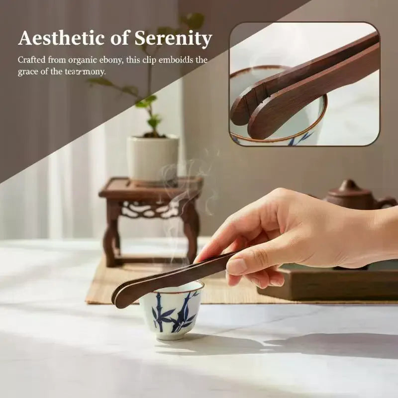 Teacup Clip Convenient Ebony Alloy Tea Tweezers Tweezer Bamboo Wooden Qme