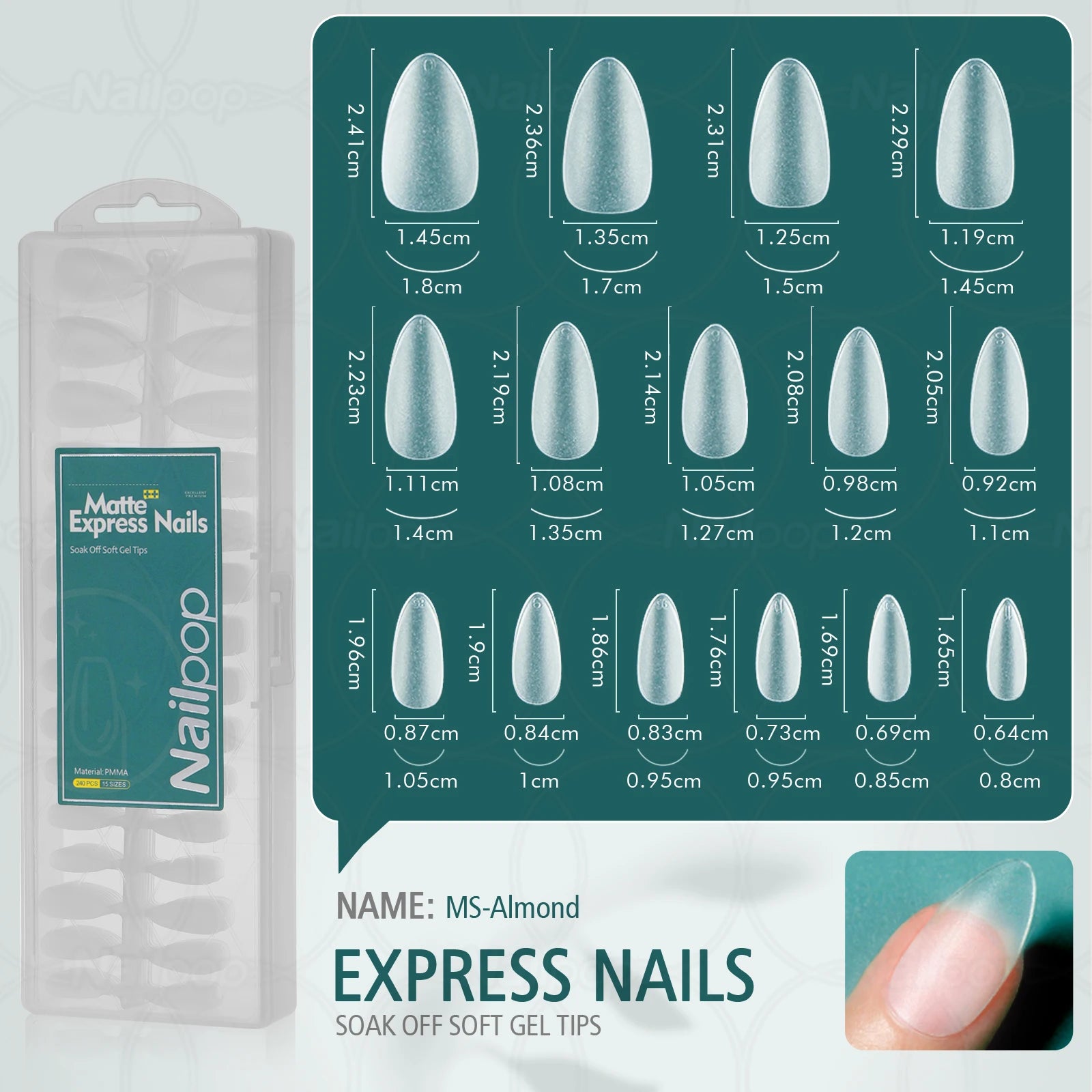 Nailpop Soft Matte False Nail Tips No File Required Durable Premium Qme MS-Almond