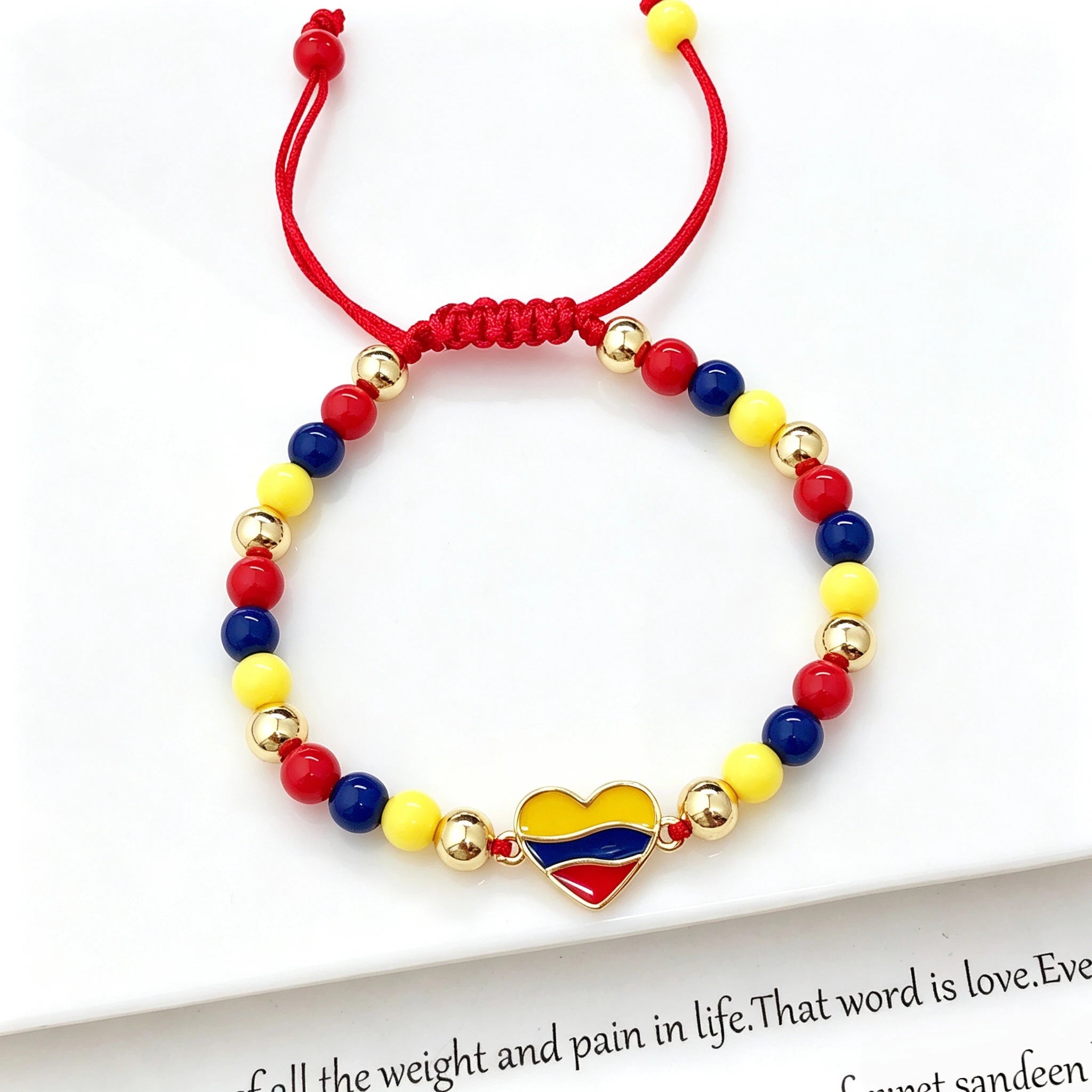 Yellow Blue Red Beads Braided Lucky Red Cord-Venezuela Colombia Flag Bracelet Adjustable Patriotic Enamel Jewelry for Men Women Qme 7