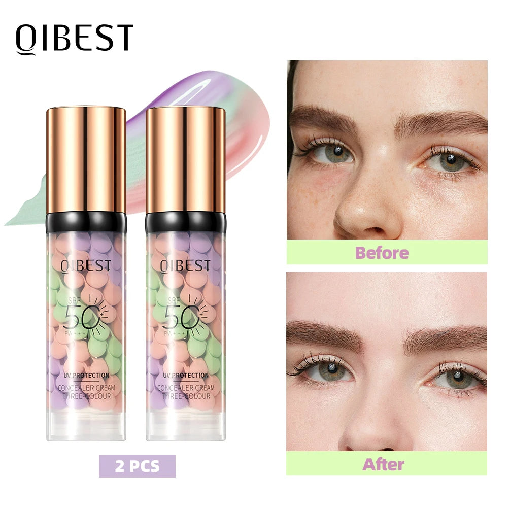 QIBEST 2PCS Liquid Concealer Mixed Isolation Lotion Makeup Moisturizing Liquid Foundation Skin Tone Brightening Face Primer Qme 2PCS Concealer