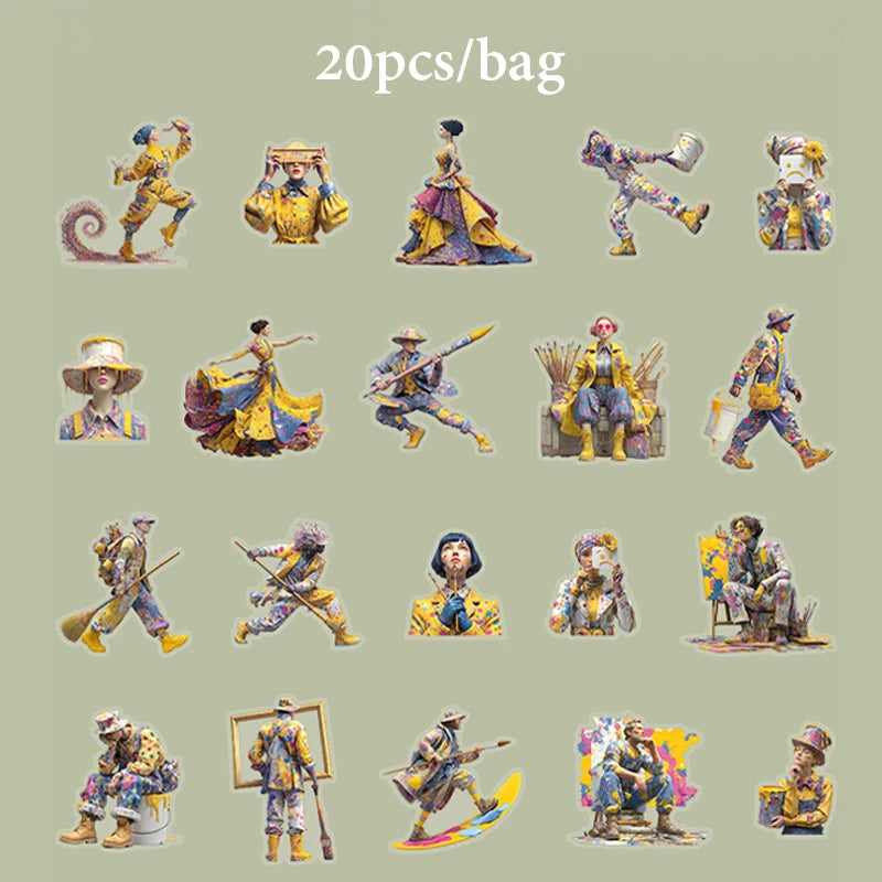 European Artist Character Sticker Pack, Fantasy Collage Supplies for Junk Journaling, DIY Crafts, Stationery Decoration Qme C