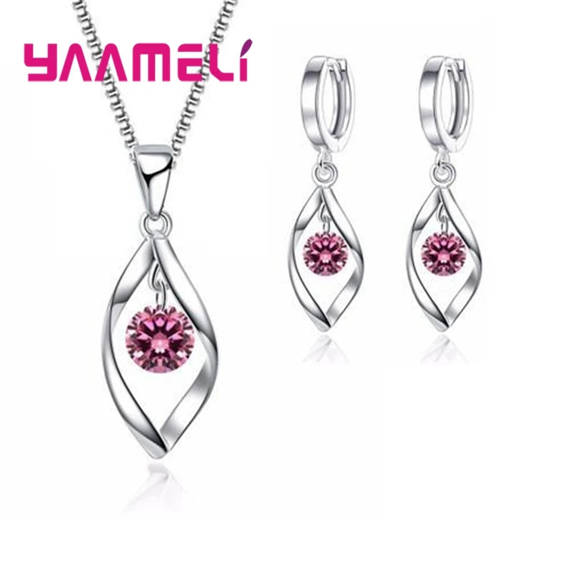 CZ Necklace Earring Bridal Jewelry Sets Wholesale S925 Sterling Silver Color Shining Cubic Zircon Water Drop Wedding Engagement Qme