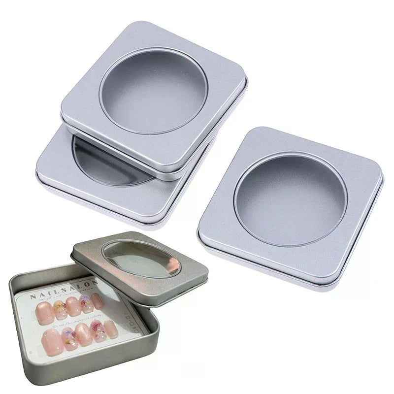 1 Press Nail Storage Boxes Case Tin Box Windowed Fake Organizer Qme