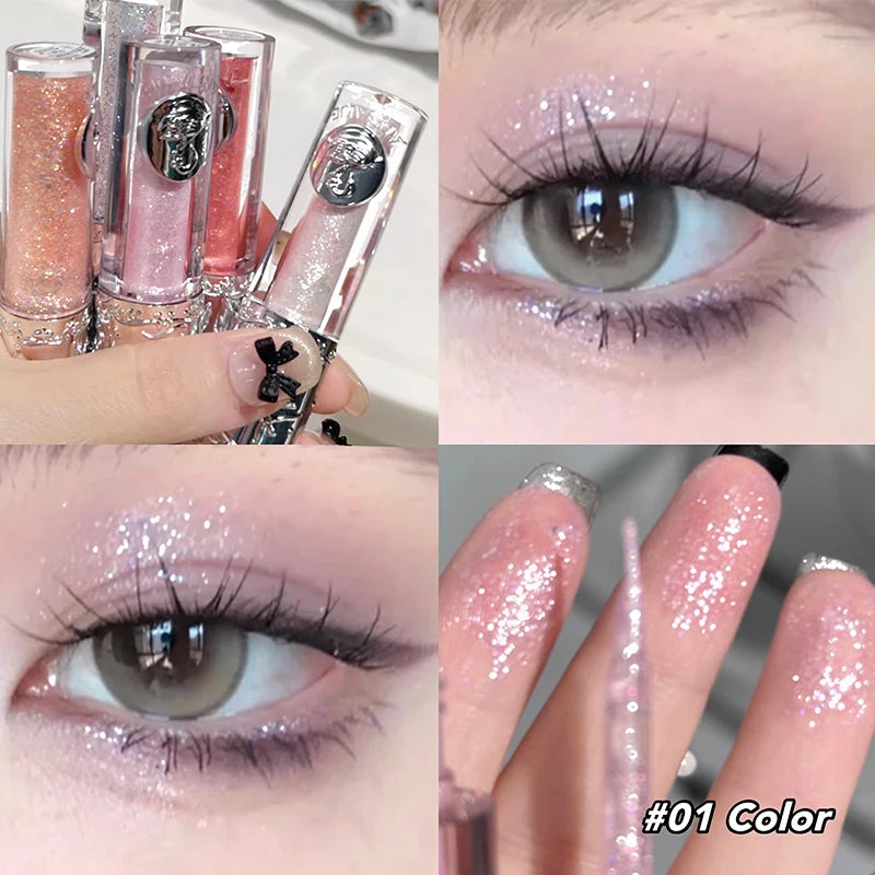 Glitter Liquid Eye Shadow Pearly Shimmer Highlighter Waterproof Fine Shiny Pink Eyeshadow Korean Charming Eye Makeup Illuminator Qme 01