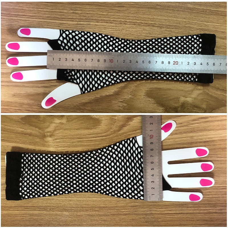 2 Pair Black Ladies Sexy Gloves Mesh Net Fishnet Hollow Fingerless Qme
